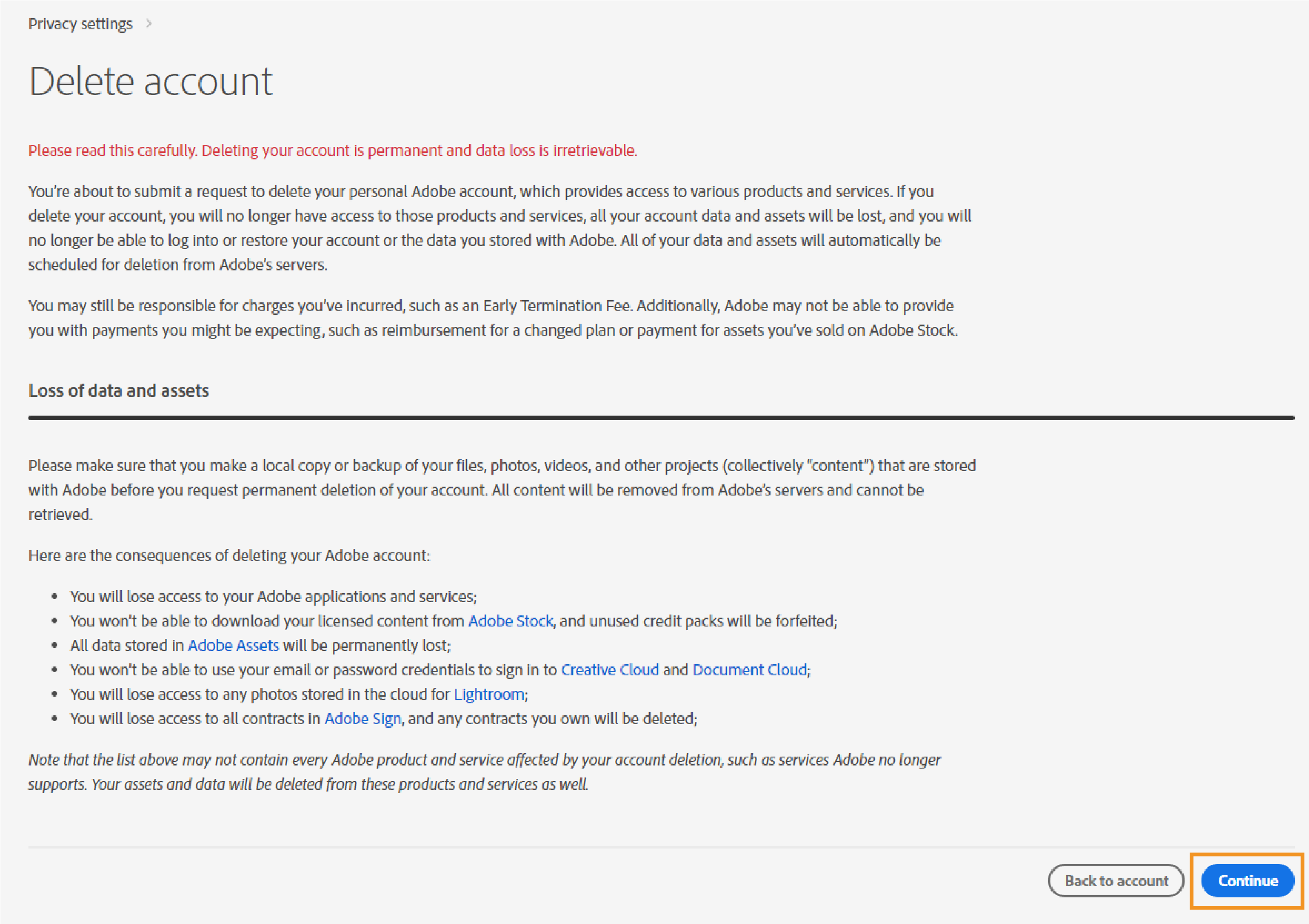 Delete Account Adobe